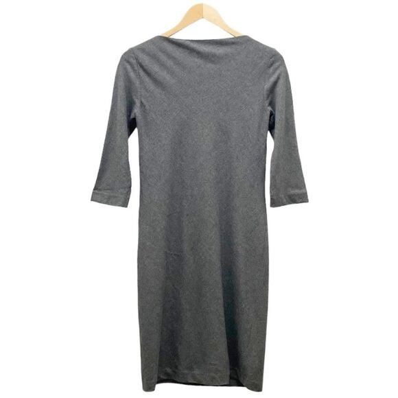 Theory Stretch Wool Boatneck Fitted Sheath Charcoal Gray 3/4 Sleeve Dress Size 2 - Picture 3 of 10
